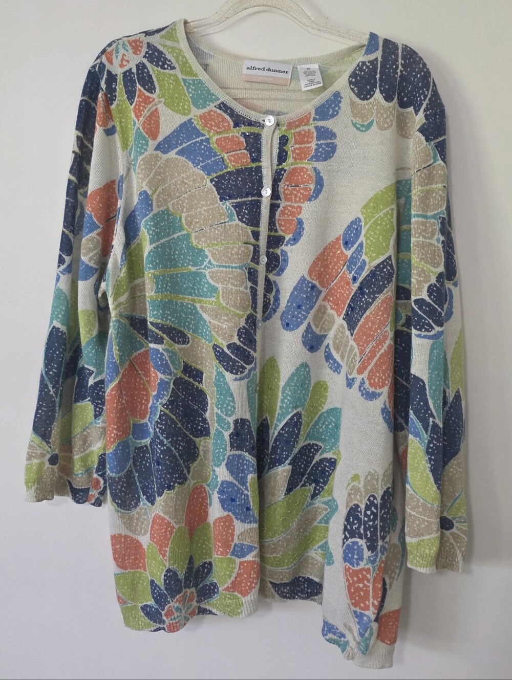 Alfred Dunner Woman Cardigan Sweater Abstract Floral Grandmacore Whimsical 2X